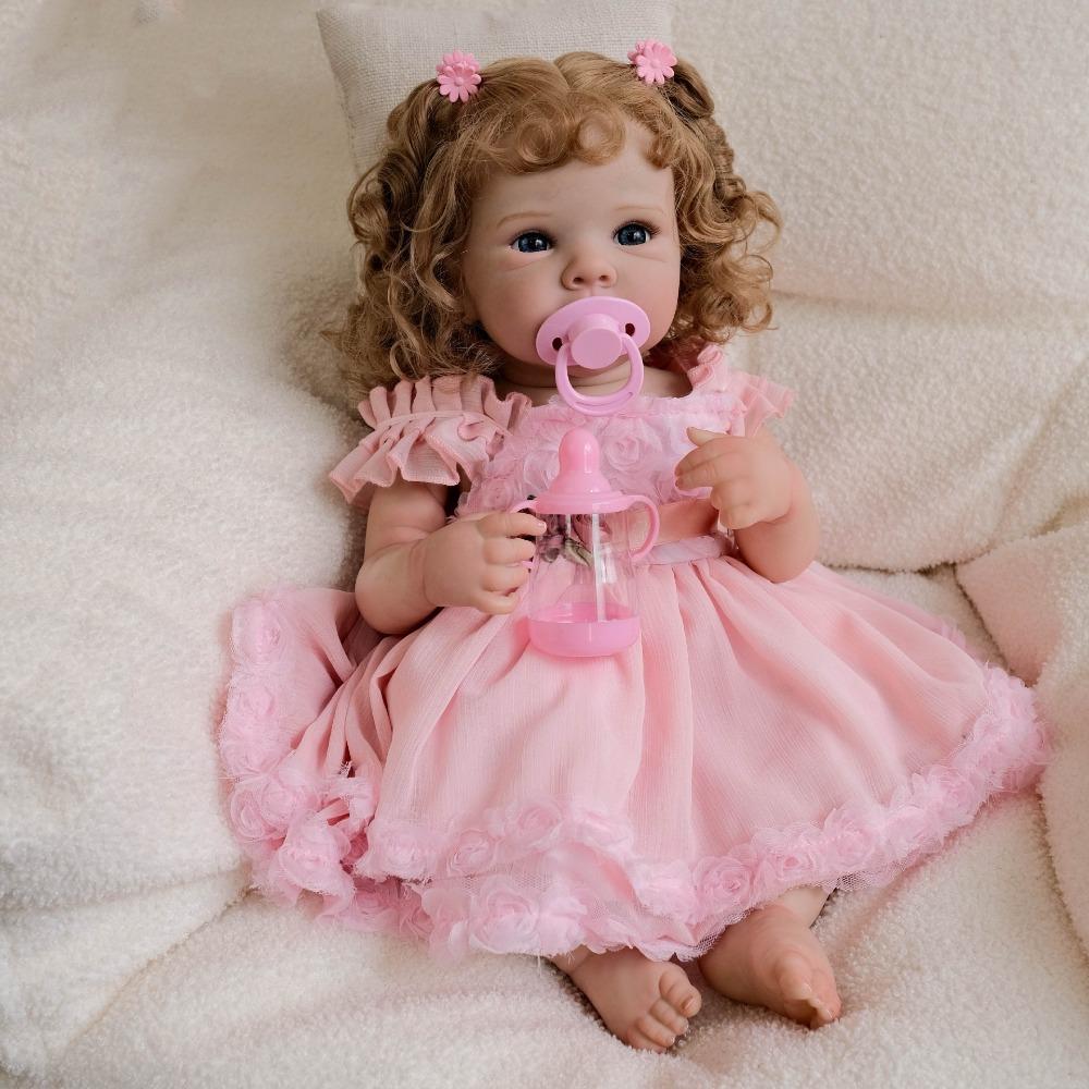 Lively 18 Inch Reborn Baby Girl Dolls Bettie Full Vinyl Body Newborn Babies Doll Realistic Implanted Curly Hair Baby Doll Toys for Kids Birthday Gifts