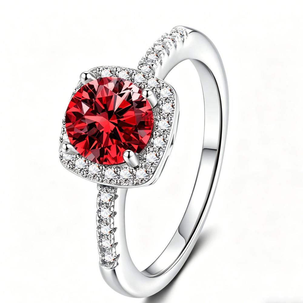 6.5mm S925 Sterling Silver Classic Four Prong Micro Pave Square Frame Moissanite Ring D VVS1 Exquisite Fine Jewelry