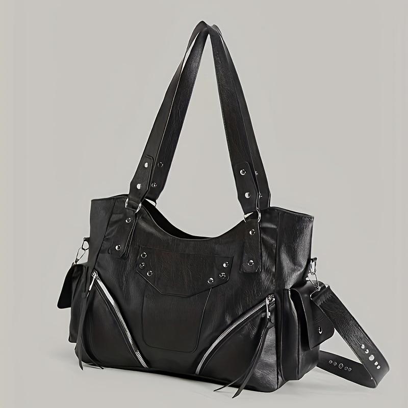 Модный Универсальный Мотоциклетный Тоут: Сумка через плечо и кроссбоди большой вместимости чёрный