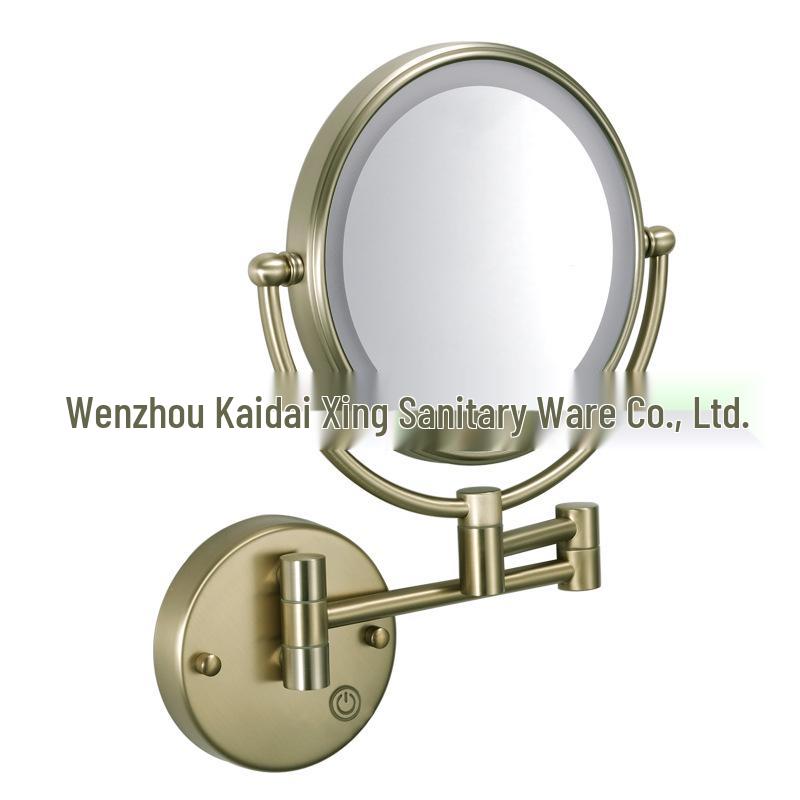 Wall-Mounted LED Touch Makeup Mirror with Recessed Wiring, Telescopic Fold, for Hotel Bathrooms
