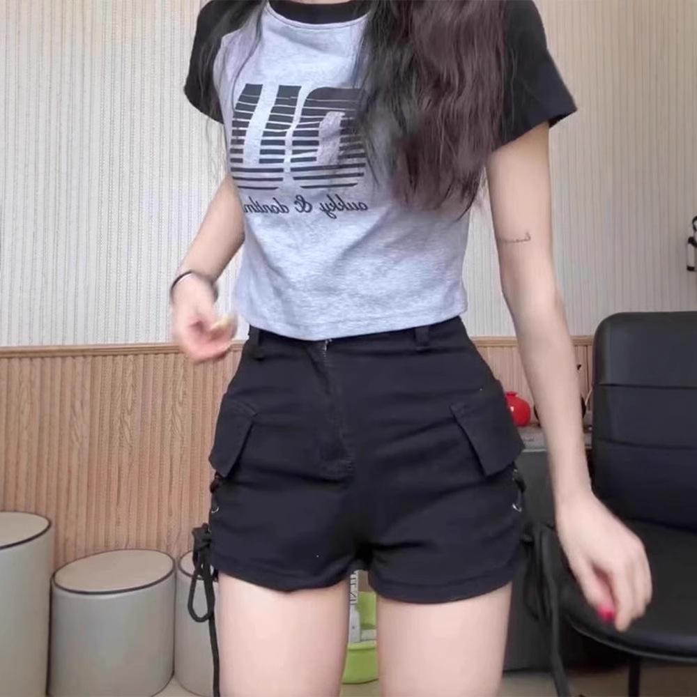 

Женские джинсовые шорты карго с высокой посадкой и шнуровкой, черные - Летние сексуальные облегающие XL Premium чёрный