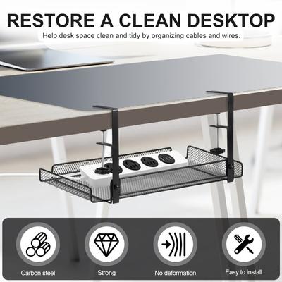 Under Desk Cable Management Tray Carbon Steel No Drill with Clamps Desk Wire Organizers Tray Cable Management Storage Tray