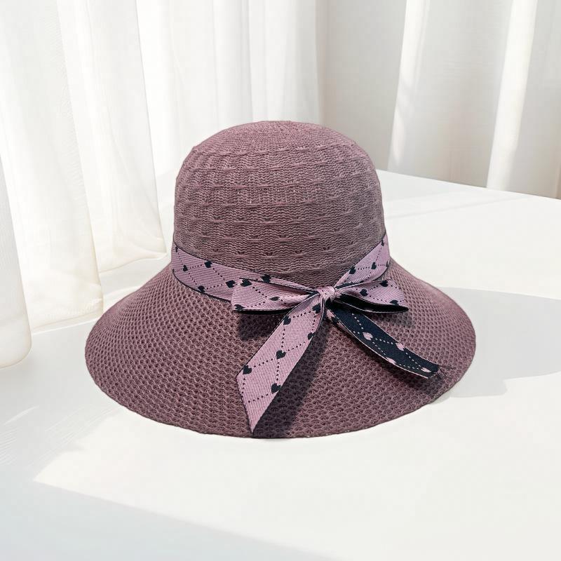 Foreign style fashionable old lady sun hat straw hat beach bow sunscreen new sun hat breathable casual versatile