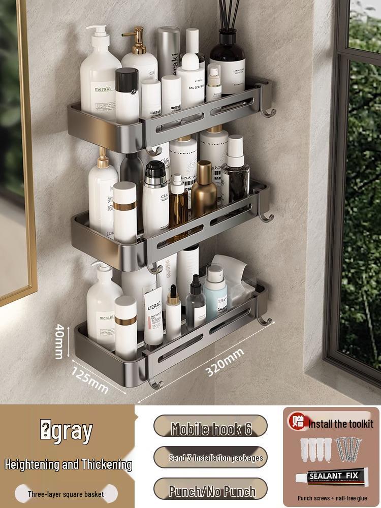 Gun Gray Punch-Free Wall-Mounted Bathroom Corner Shower Shelf