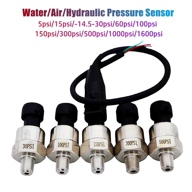 5V 1/8" NPT Pressure Transducer Air Water Oil Fuel Pressure Transmitter 5-1600 PSI Range Sensor for Industrial Use