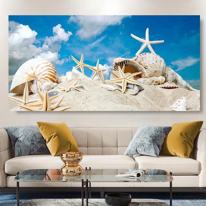 Starfish Seashells Beach Canvas Painting Shell Sea Wall Art Seascape Wall Pictures Poster for Living Room Bedroom Office Decor