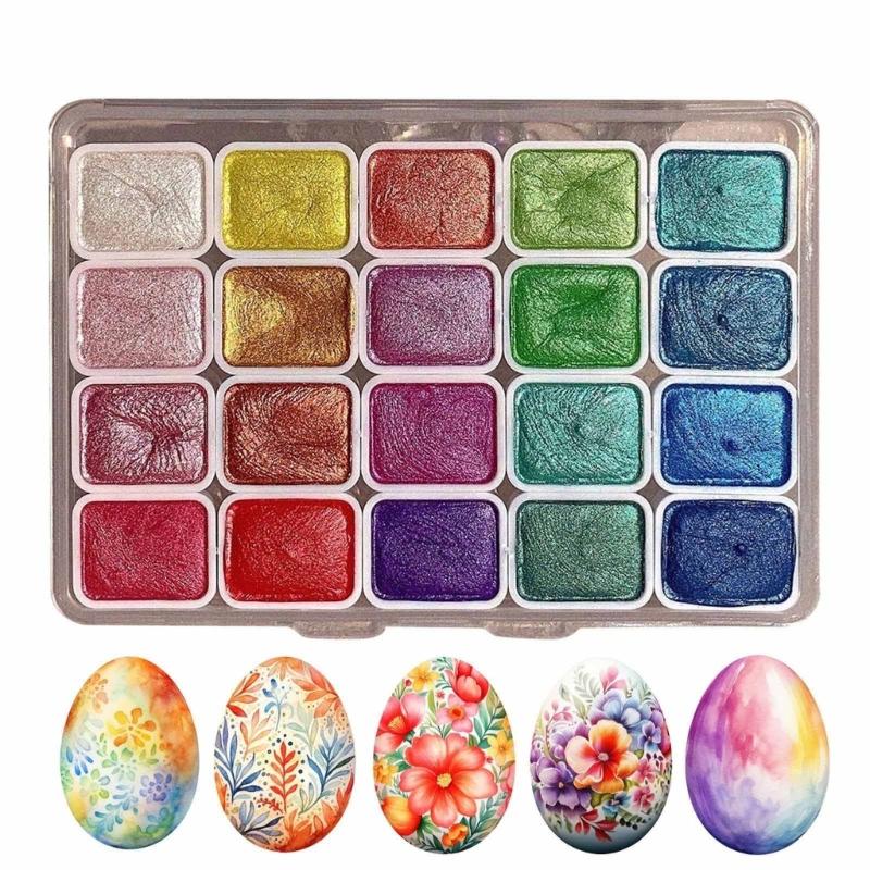 20 Colors Glitter Watercolor Paints Professional Artist Set for Painting on Paper Wood Stone Rock Fabric, DIY Nail
