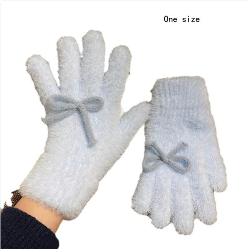 Cute Sweet Bow Plush Gloves Cold-Proof Gloves Student Winter Warm Five-Finger Gloves Women Fashion Accessories Christmas Gifts