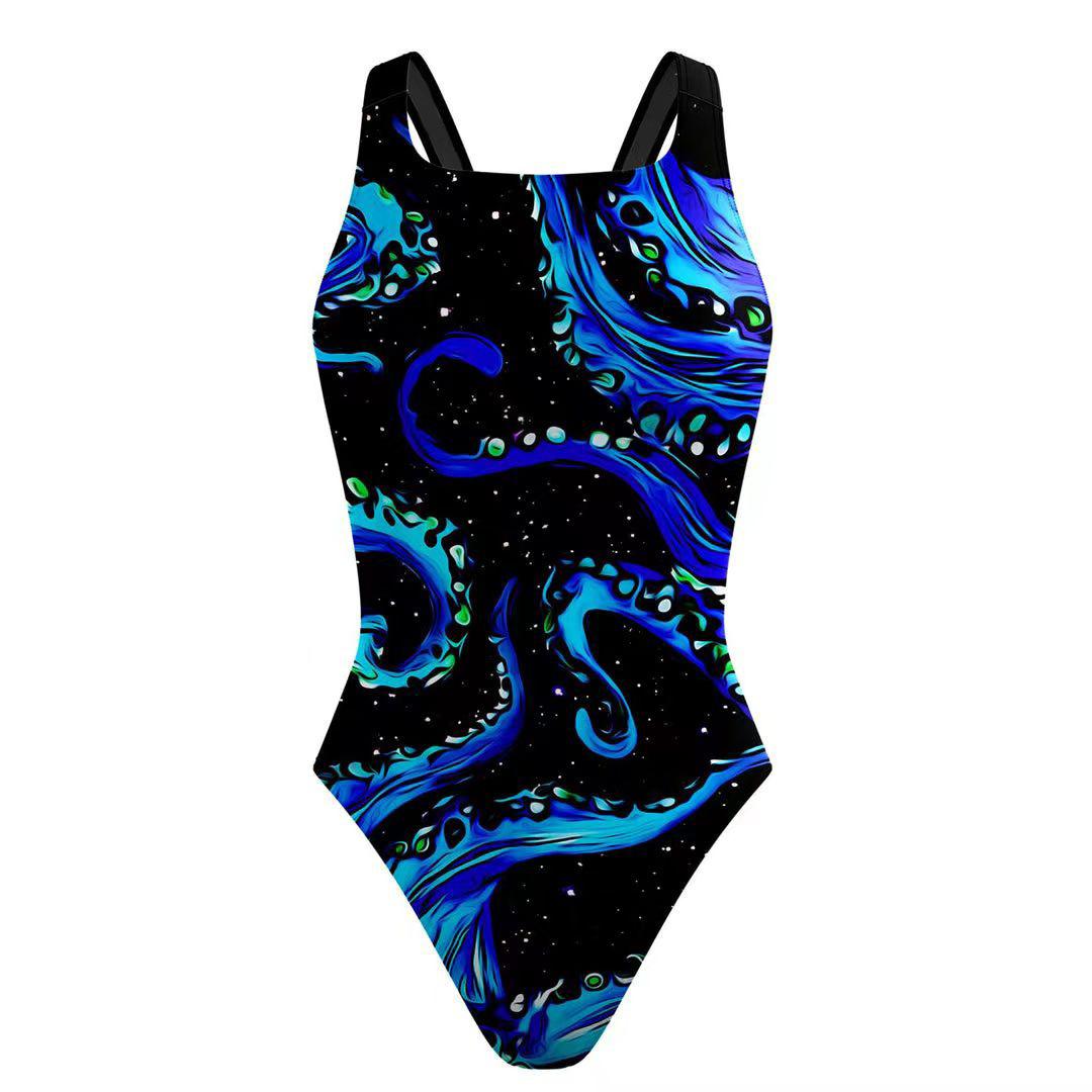 New one-piece bikini digital printing swimsuit tight racing swimsuit women S