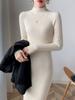 Women Mock Neck Solid Slim Sweater Dress Long Sleeve Knit Sexy Bodycon Dress Basic Casual Dress for Women Autumn Winter