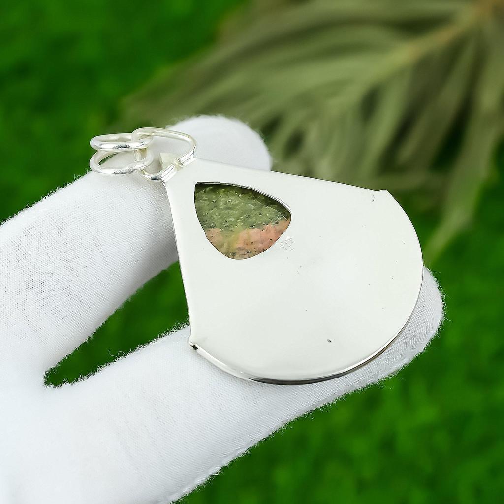 925 Silver Heart Chakra Unakite Gemstone Handcrafted Anniversary Bezel Pendant