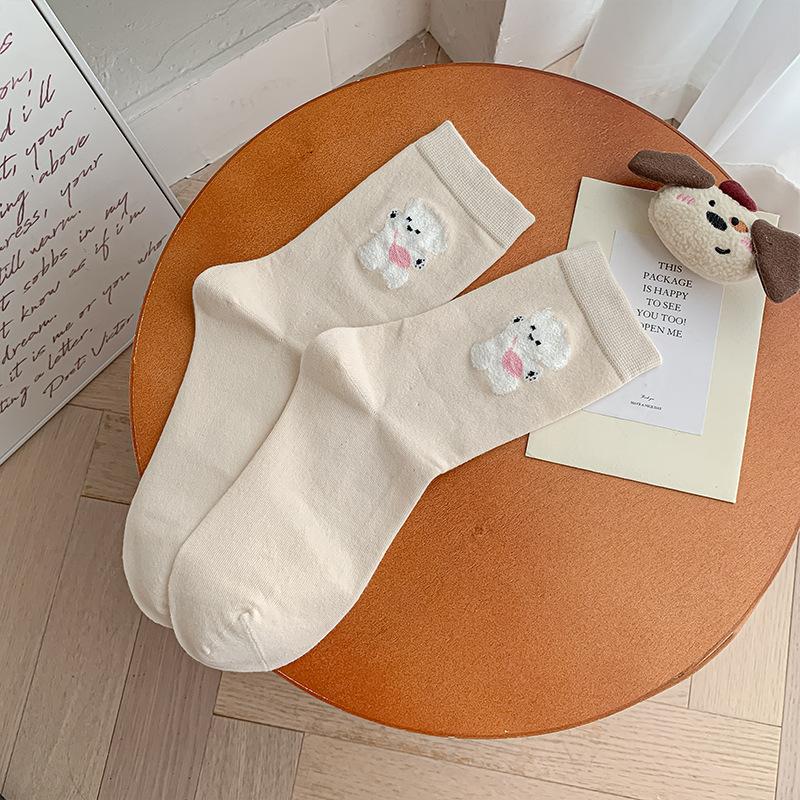 Women Socks Animal Cartoon Dog Lolita Kawaii Cute Socks College Style School Students Breathable Cotton Middle Tube Socks Gifts