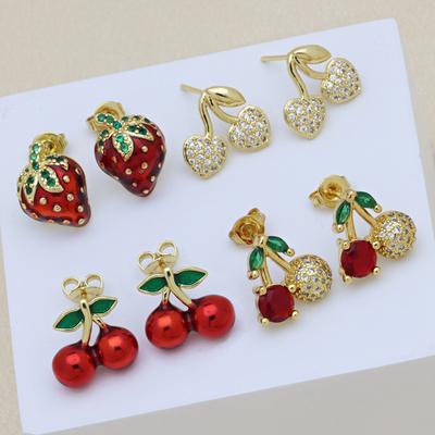 Frucht Erdbeere Kirsche Farbe Öltropfen Premium Ohrringe Ohrringe Ohrbügel