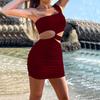 2025 Women's One-Shoulder Cutout Bodycon Dress - European & American Style, Sexy Short Skirt