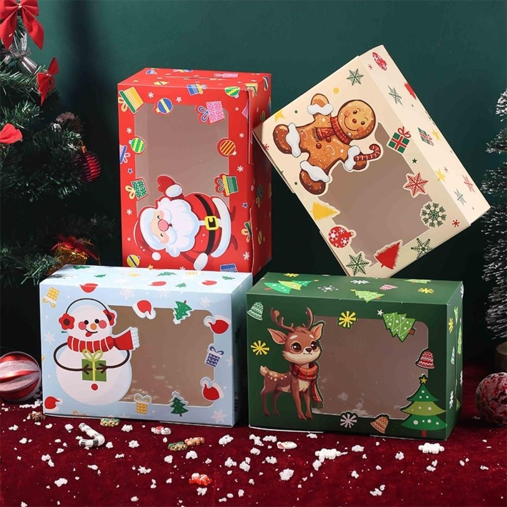 4pcs With Window Christmas Gift Boxes Gingerbread Theme Treat Boxes Bakery Boxes  Xmas Party