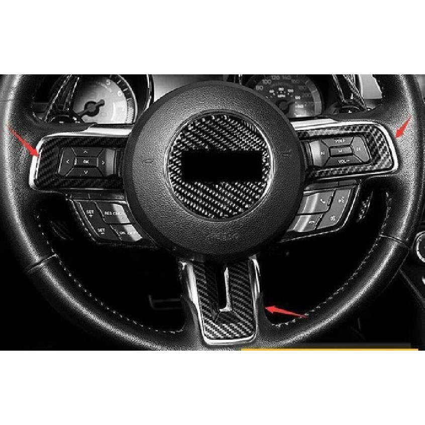 Fit For Ford Mustang 2015- Carbon Fiber Steering Wheel Cover Panel Trim 3PCS