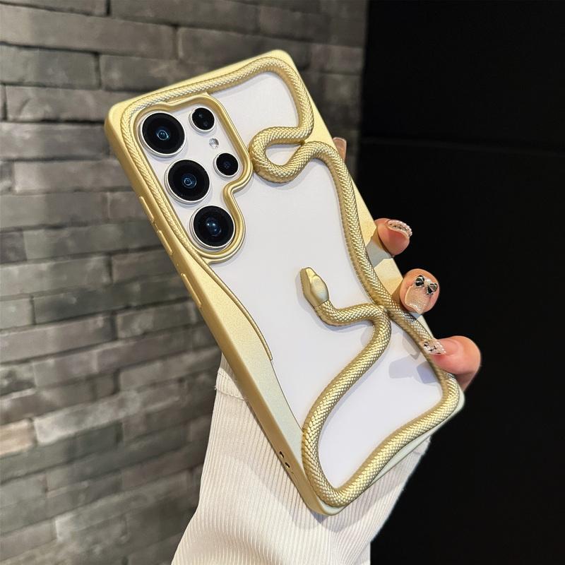 Plating 3D Hollow Out Snake Case For Samsung Galaxy S25 S24 Ultra S23 FE A17 A56 A55 A16 A15 A26 A54 A36 5G Soft TPU Phone Cover