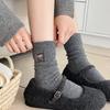 Korean Wool Socks Love Embroidered Socks Double Screw Bow Striped Thickened Fleece Warm Gray Stacking Socks