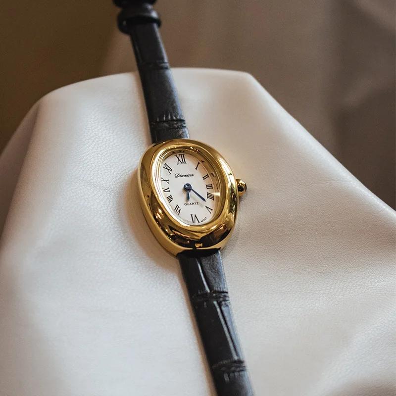 Women's Vintage Oval Goose Egg Quartz Watch Waterproof Real Leather Dress Ladies' Watch Christmas Gift Clock Montres Pour Femmes