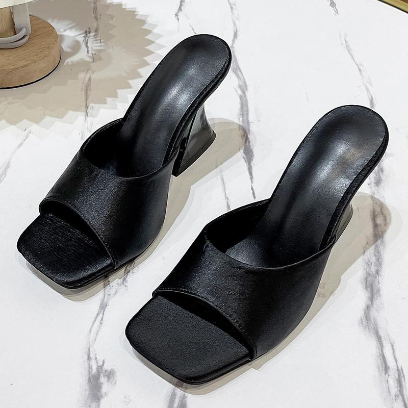 2024 Sommer Damen Grüne Schuhe Transparent Hoher Absatz Bequeme Grüne Sandalen Absätze Luxus Pantoletten Hausschuhe für Damen