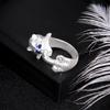 Alloy Diamond-Set Personalized Open Blue-Eyed Cat Ring, Handmade Creative Jewelry Women'S Jewelry