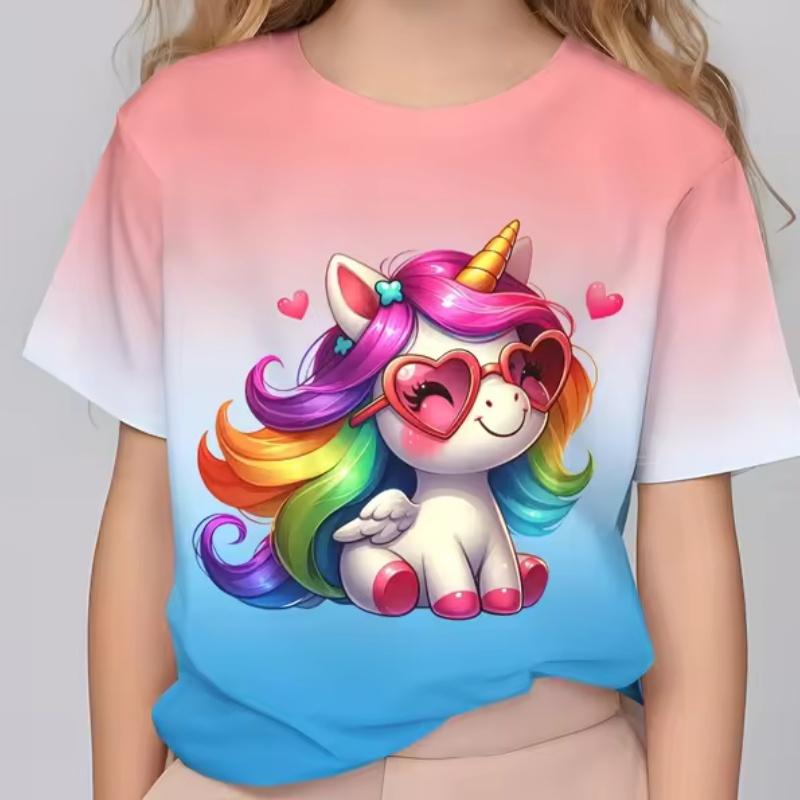 Children Summer Girls T-shirt Cute Cartoon Printed Short Sleeved Round Neck Fashion Comfortable Soft T-shirt