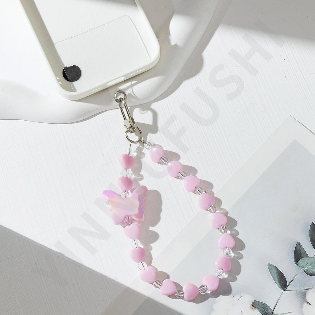 New candy color mobile phone chain DIY acrylic butterfly beaded mobile phone case pendant chain