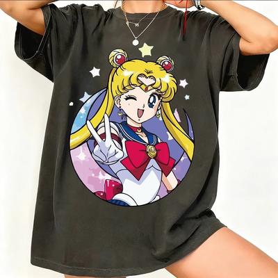 Sailor Moon Retro 90s Anime Graphic T Shirt Summer Cotton Unisex Women Tee Streetwear Casual Trend Short Sleeve Couple Hip Hop Top