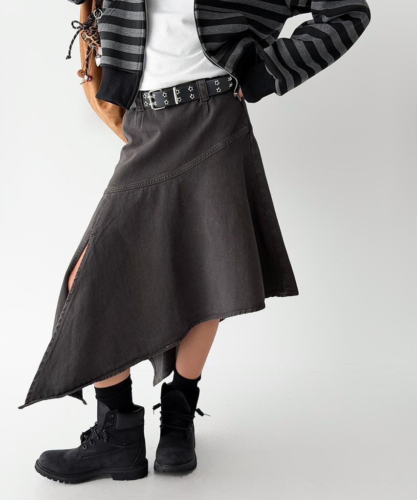 The Green Lab Asymmetrical Denim Skirt [Charcoal Gray]