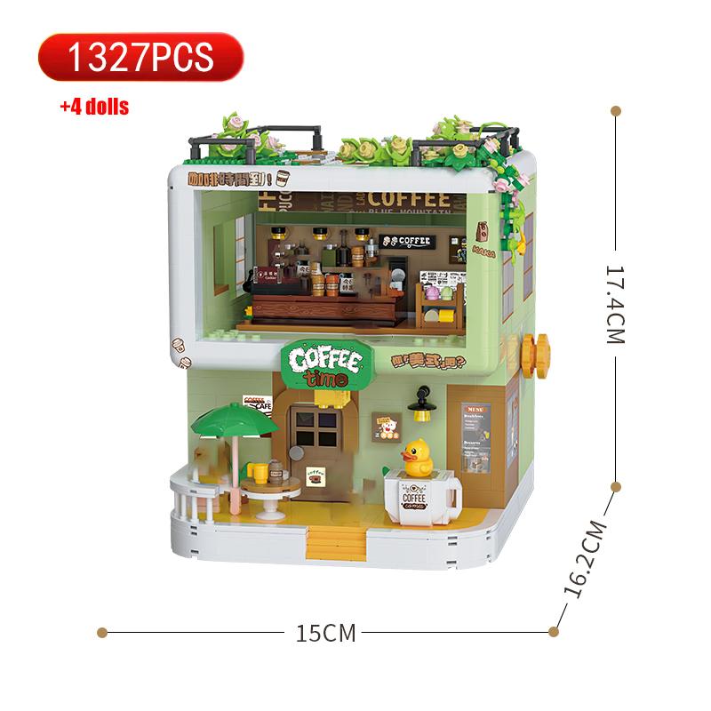 Mini City Street View Coffee House Building Blocks Creative Architectural Model Character Toy Set Friends Children Birthday Gift