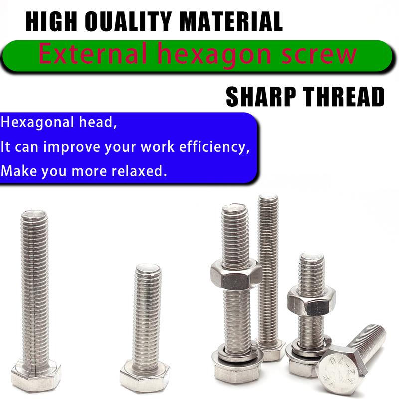 M6 M8 M10 "High-Strength Hex Bolt Set with Nuts & Washers – Durable Stainless Steel Fastener Kit for Industrial & DIY Projects