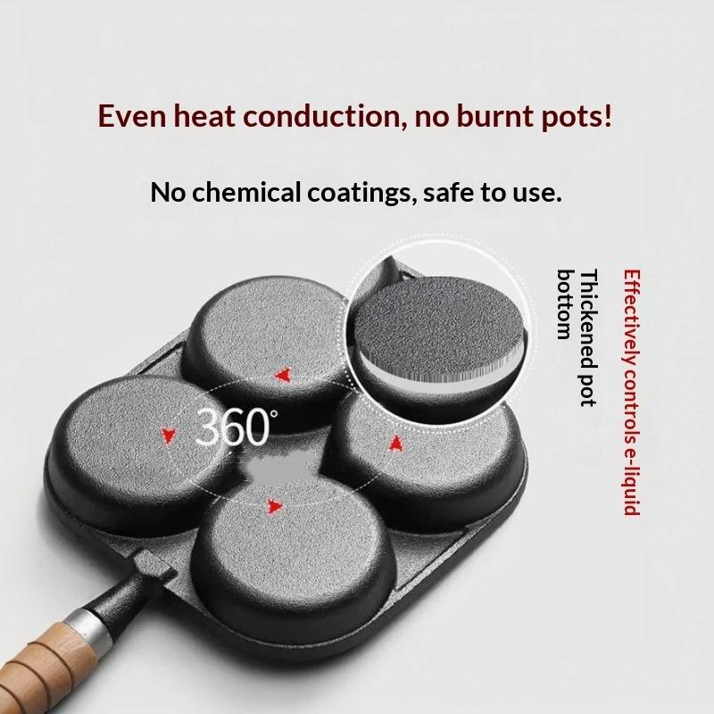 1Pcs Multi Burner Design Cast Iron Non Stick Omelette Pan Pancake And Burger Cooker Suitable For Gas And Electric Stoves