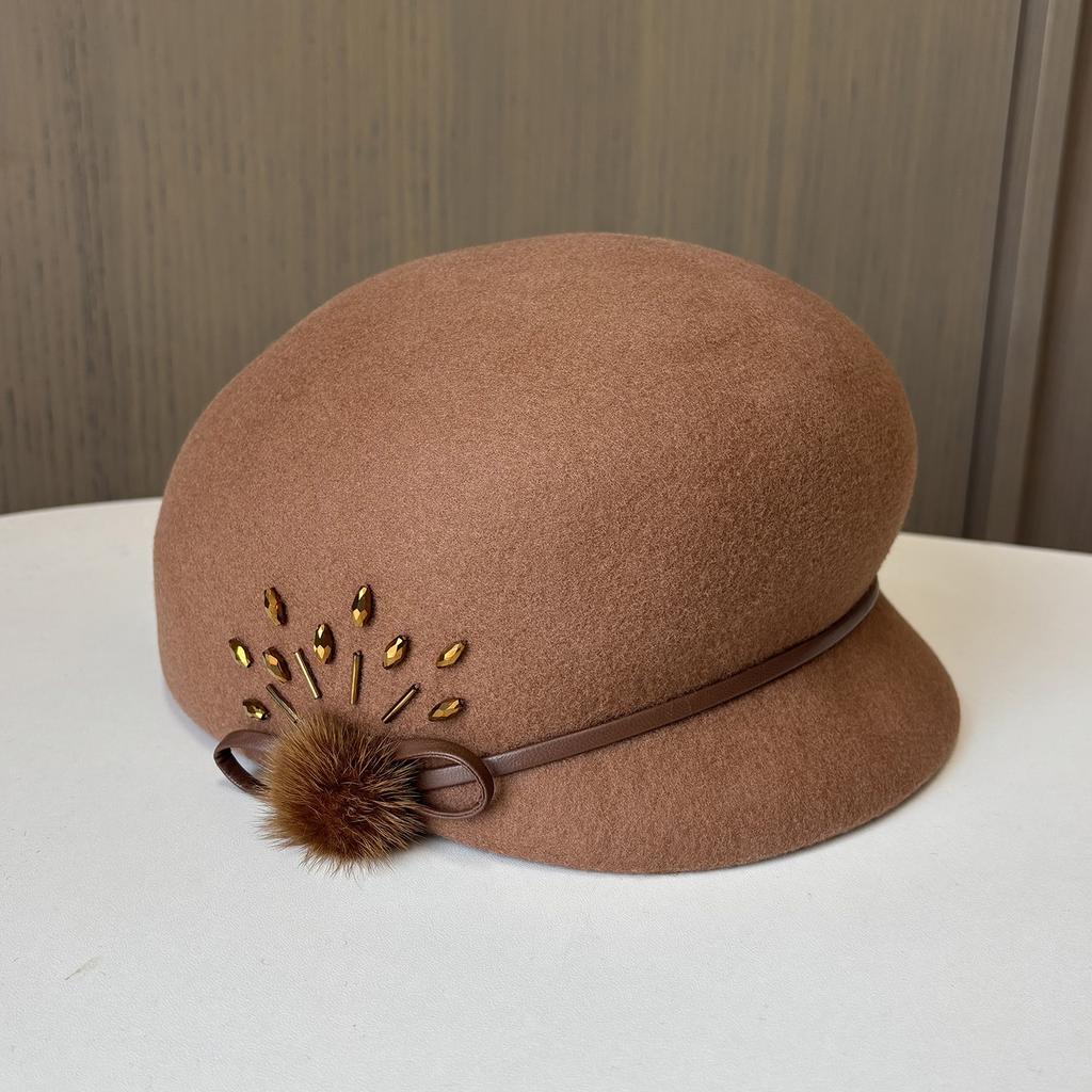 High-quality Autumn and Winter High-end Top Hat Fashionable Versatile Beret Women's Elegant Thermal Cap Wool Woolen Small Basin Hat