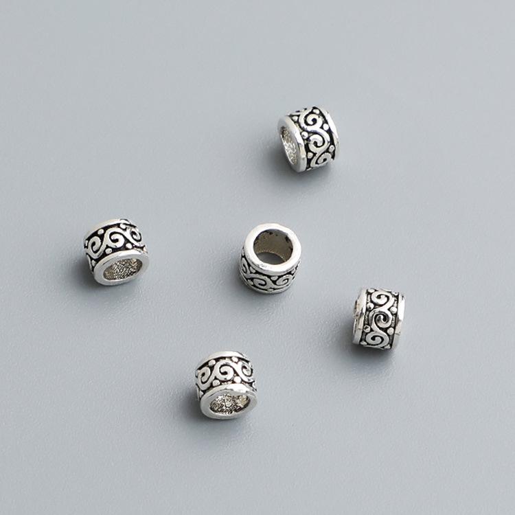 S925 Sterling Silver Cloud Pattern Barrel & Wheel Beads for DIY Jewelry Bracelet Necklace Spacer Accessories