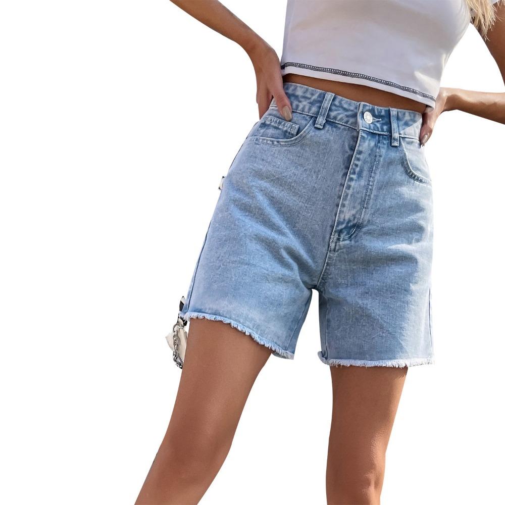 Pantaloncini di Jeans Larghi a Vita Alta da Donna, Pantaloncini Jeans alla Moda Casual Slim Fit per l'Uso Quotidiano delle Signore