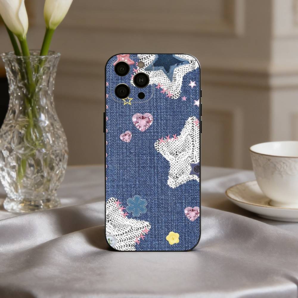 

R-Retro D-denim patches Phone Case For iPhone 17,16,15,14,13,12,11 Plus,Pro Max,XS,Soft Silicone Black Cover iPhone11PROMAX