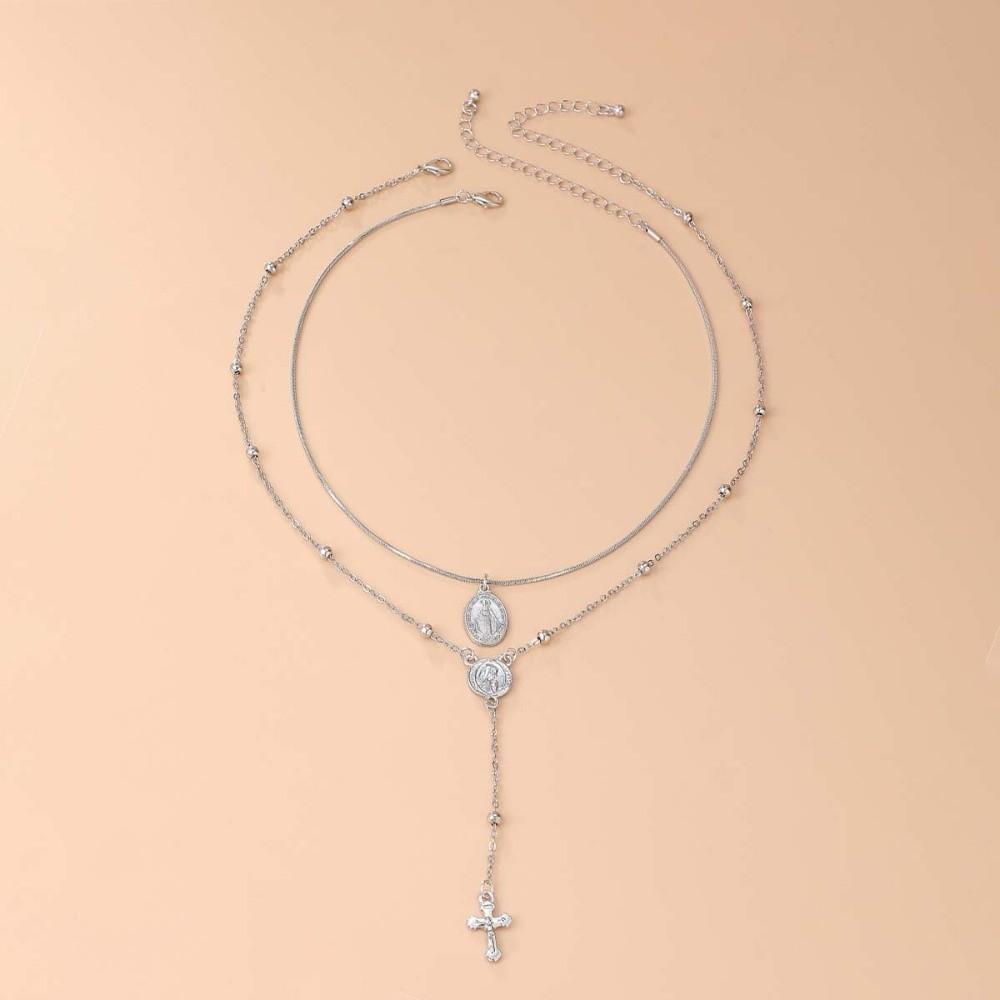 Rhinestone Metal Stacked Necklace Y2K Zinc Zinc Alloy Neck Pendant Beads Stacked Collarbone Chain  Women