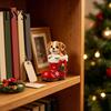 Winter Atmosphere Ornaments Christmas Puppy in Santa Boot Resin Figurine, Cute Dog Holiday Tabletop Decor with Home Decorations Bow Bell Holly,