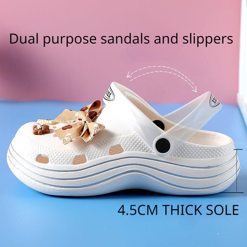 2 in 1 Sandalen und Hausschuhe zum Tragen nach außen Damen-Haushalts-Anti-Rutsch-Sandalen mit dicker Sohle und umwickelter Zehenpartie Sommer-Damen-Lochschuhe