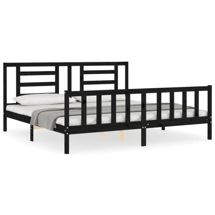 VidaXL Cadre de lit avec tête de lit noir 200x200 cm bois massif 3192905