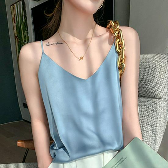 Women's V-Neck Mulberry Silk Camisole - Satin Inner/Outer Wear, Plus Size, Summer Top