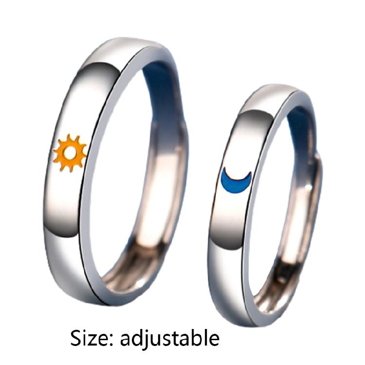 2 Pcs Sun and Moon Couple Rings Copper Polish Lovers Adjustable Ring for Her