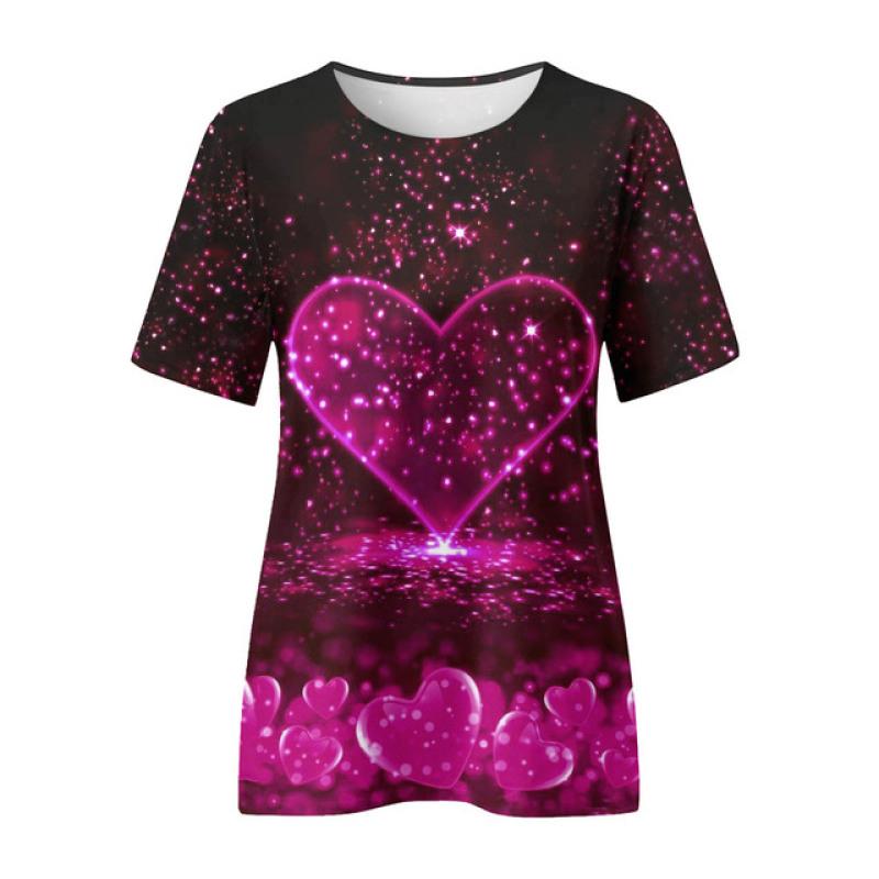 Women T-Shirt Love Pink Digital 3D Print Y2k Elegance Vintage Short Sleeve Elegant Casual Comfortable Polyester Round Neck