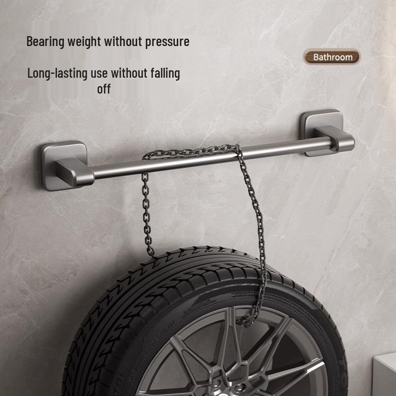 Wall-Mounted No-Punch Towel Rack with Shelf and Single Bar for Bathroom Storage