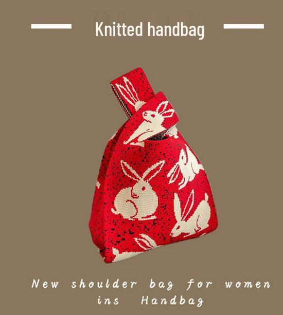 Japanese Knitted Handheld Wristlet Handbag for Stroller Pushing and Commuting