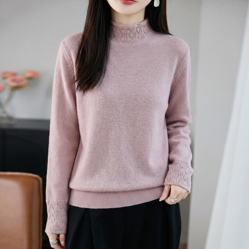 Women's Knitwear: Autumn/Winter Crochet Hollow-Out Rolled Edge Sweater - One-Piece Thick Base Layer