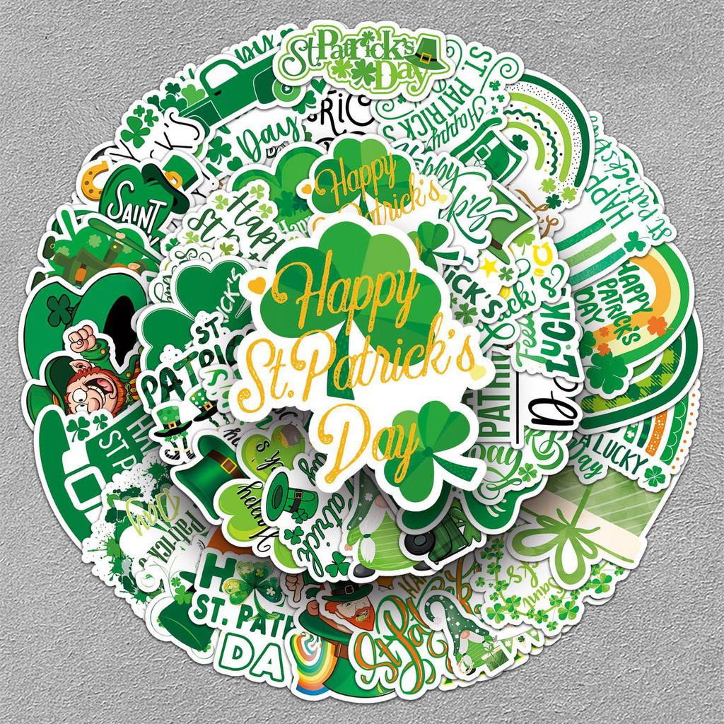 50pcs St. Patrick's Day Green Graffiti Waterproof Stickers for Journals, Phones, and Computers.