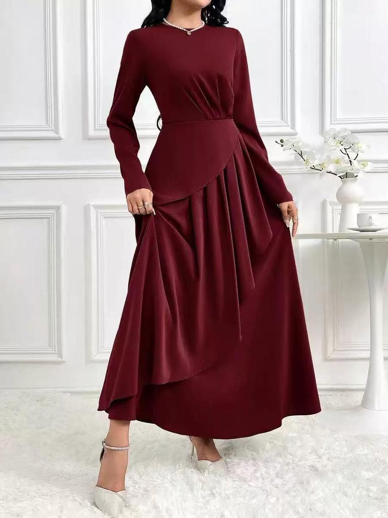 Elegant 2025 Autumn/Winter Solid Color Slim-Fit Evening Gown - Fashionable, Comfortable Long Dress