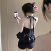 Korean-Style V-Neck Twisted Halter Backless Slim Fit Summer Crop Top