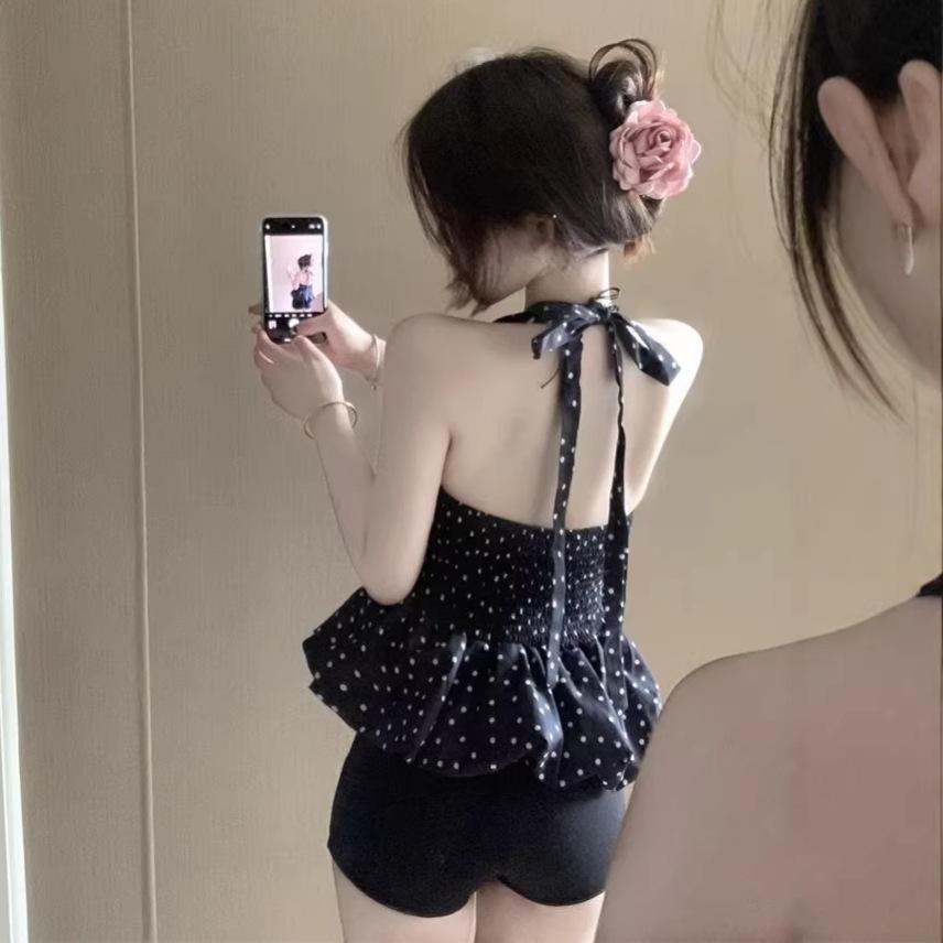 Korean-Style V-Neck Twisted Halter Backless Slim Fit Summer Crop Top